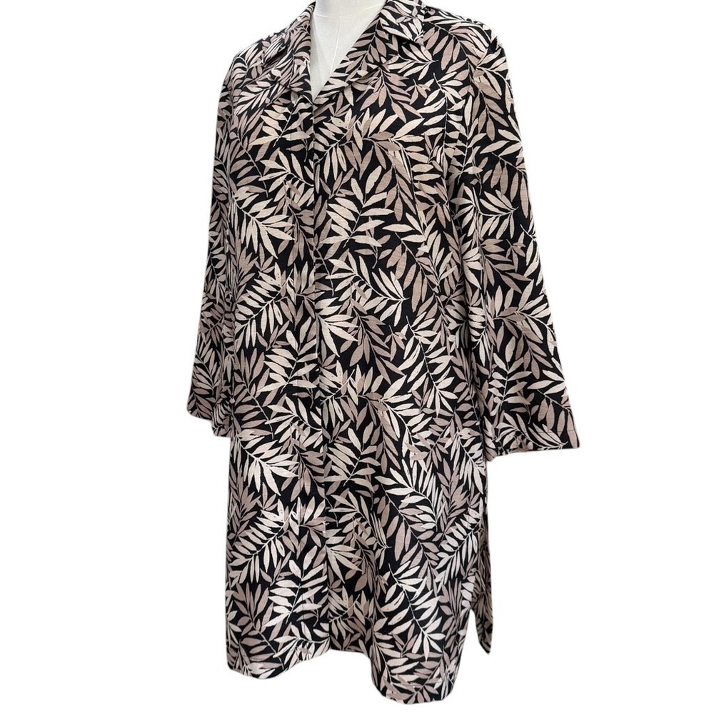 Vintage Tropical Leaf Print Duster Jacket Dress Coastal Resort Oversized Boho - Picture 6 of 8